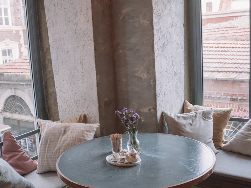 A cosy café table by the window